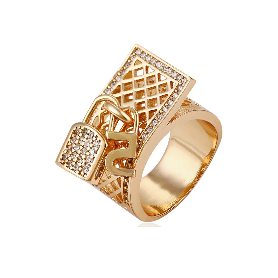 

14122 Hot sale popular ladies jewelry new design creative finger ring with lock and NO. 5 shaped