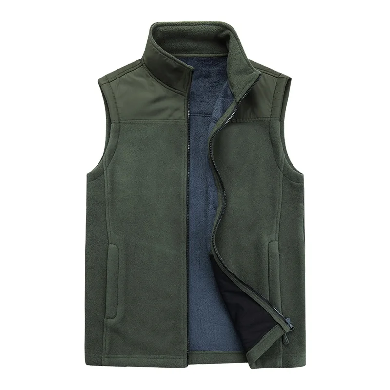 

Chinese old supplier double layers waistcoat olid color polar fleece zipper up winter vest, Custom color