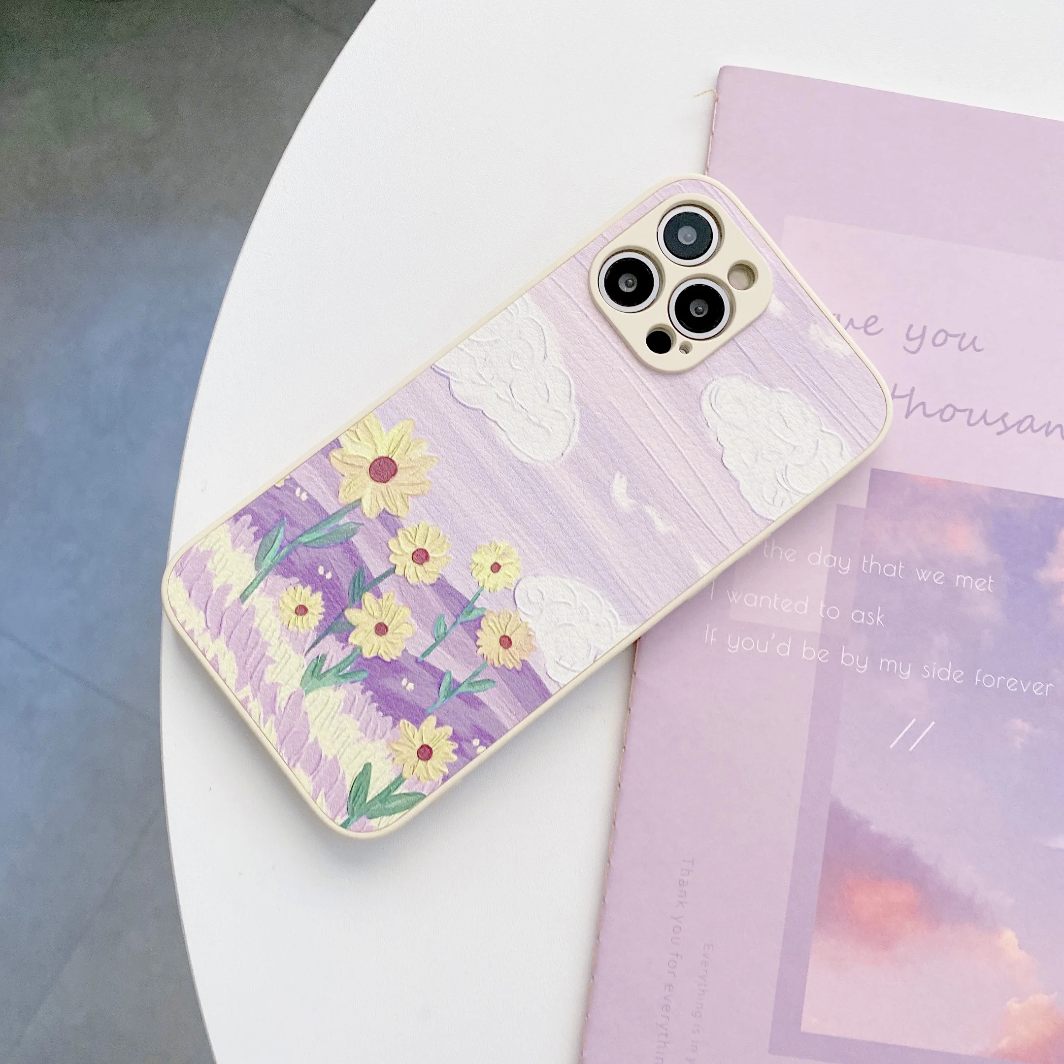 

Oil painting phone case flower for iphone 12 pro max phone case wild flower printed for iphone 7 plus back case cover, 2 colors