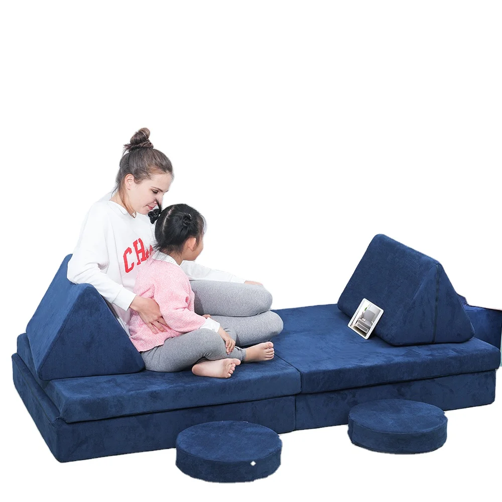 

Multi-functional collapsible children living room sofas set design certi-PUR foam cushions kids play couch