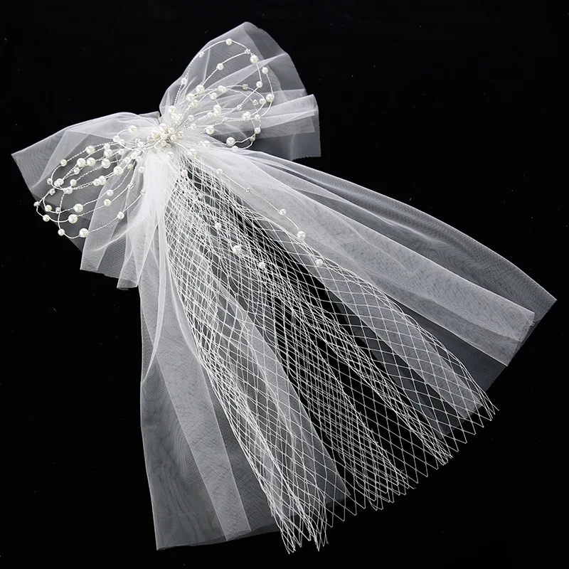 

Jachon Bride super beautiful tiara mesh gauze bow hair ornaments short veil accessories wedding accessories, As picture