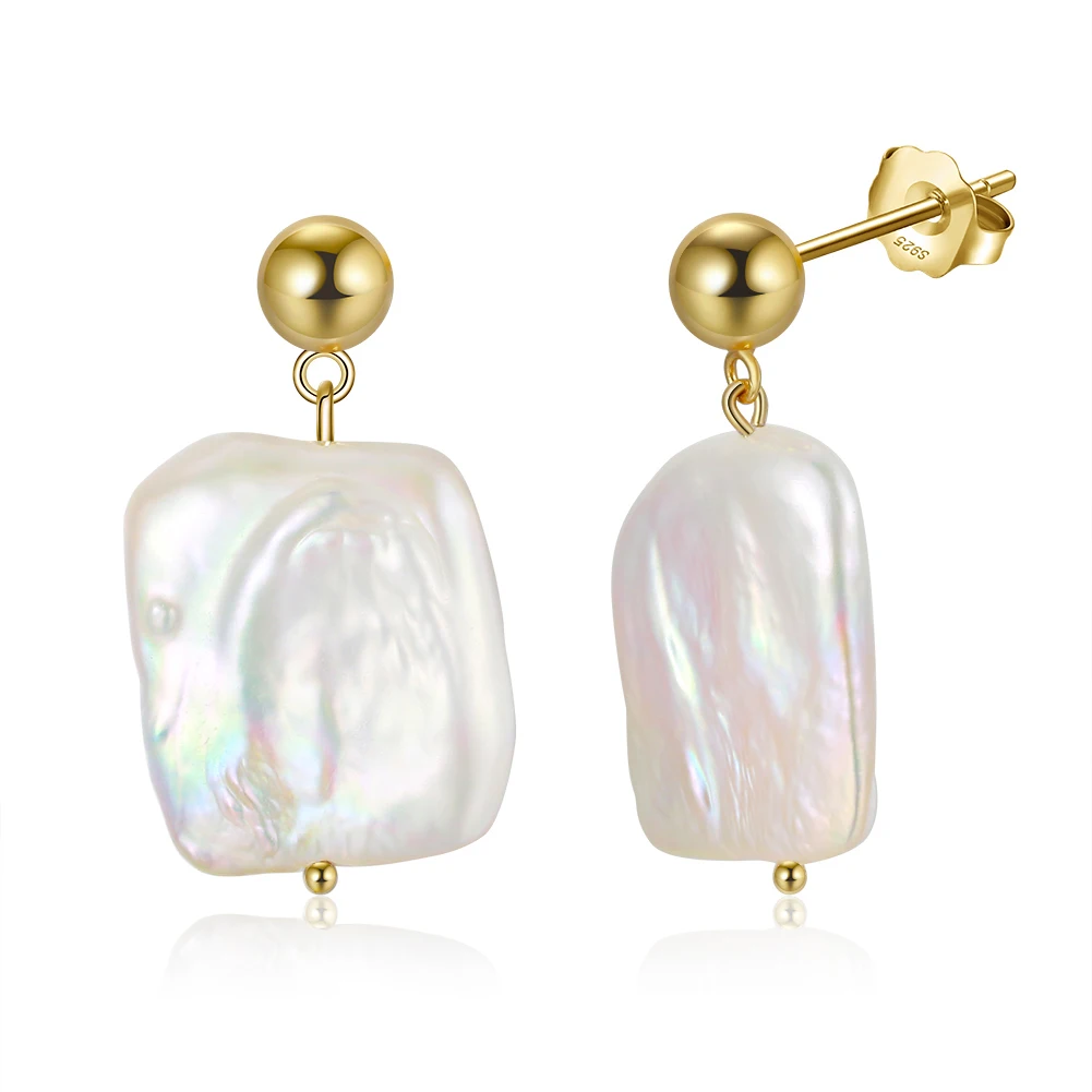 RINNTIN GPE06 Unique S925 Silver Pearl Jewelry 14K Gold Irregular Baroque Freshwater Cultured Pearl Earrings for Women