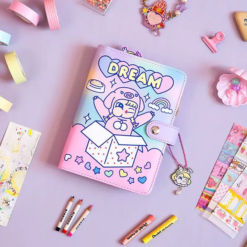 

Cartoon pocket thickened notebook cute girl A6 planner creative full color page notebook