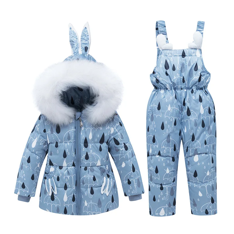 

JiAmy New Styles Cute Design Rabbit Puffer Jacket Two Piece Sets Kids Snow Suit, Accept custom color