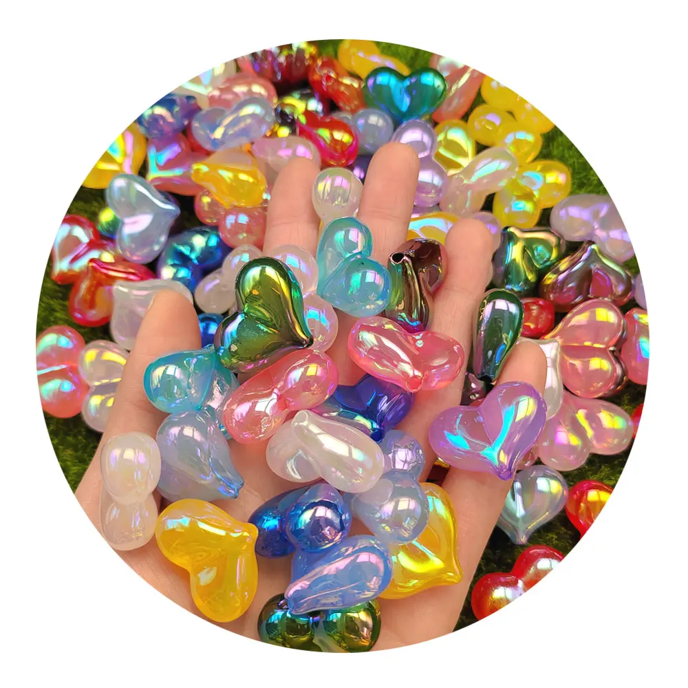 

New Creative 100Pcs/Bag Heart Shape Resin Beads 23*28MM Colorful AB Plating Loose Spacer Beads For DIY Jewelry Making Supplies