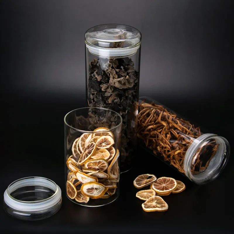 

Hot Sale product glass lid straight glass storage jar with silicone storage jar, High transparency