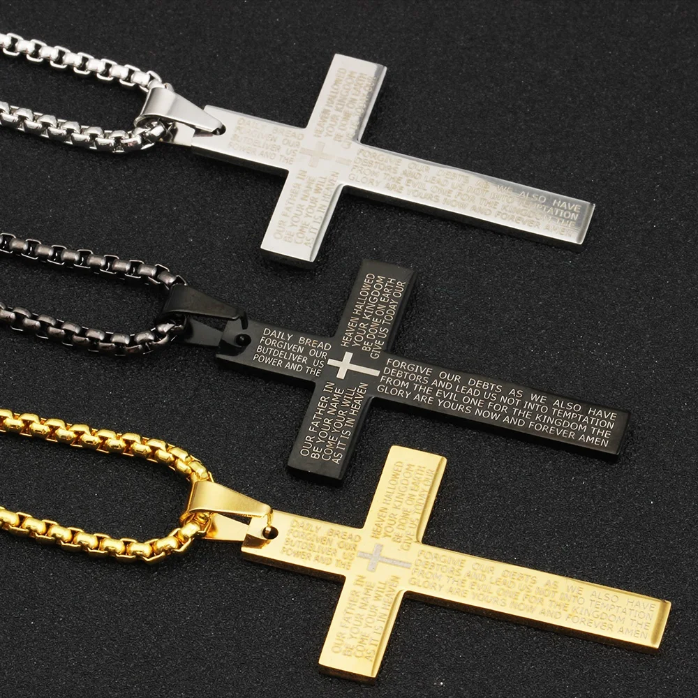 

WeSparking EMO European And American Men Hip Hop Letter Pendant Jesus Cross Stainless Steel Necklace