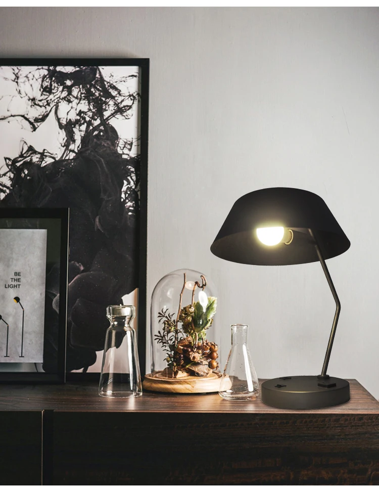 E26 40W contemporary metal reading black bedside lamp led luxury table lamp