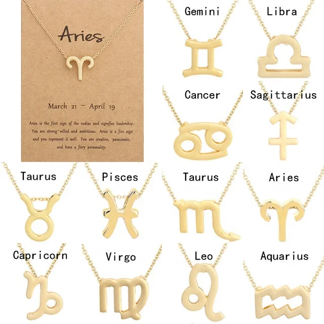 

2020 new fashion valentines day gifts 12 zodiac gold plated diamond women horoscope necklace jewelry, Picture