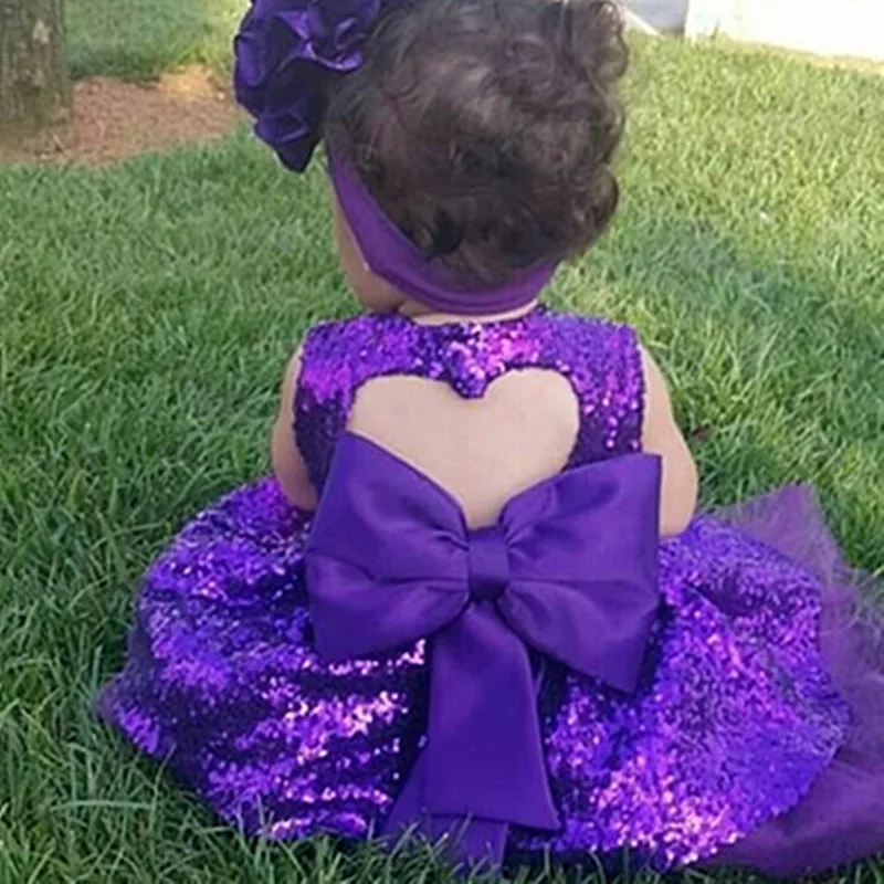 

Flower Girl Baby Dress Princess Gown With Heart Sequins Bow Party Wear Kids Dress Y10487, Can follow customers' requirements