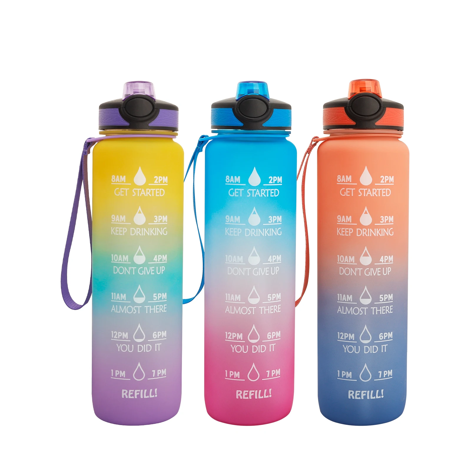 

32 oz Motivational Water Bottle with Time Marker & Straw BPA Free & Leakproof Tritan Frosted Portable Reusable Fitness bottle, Sky bule/black/pink/green
