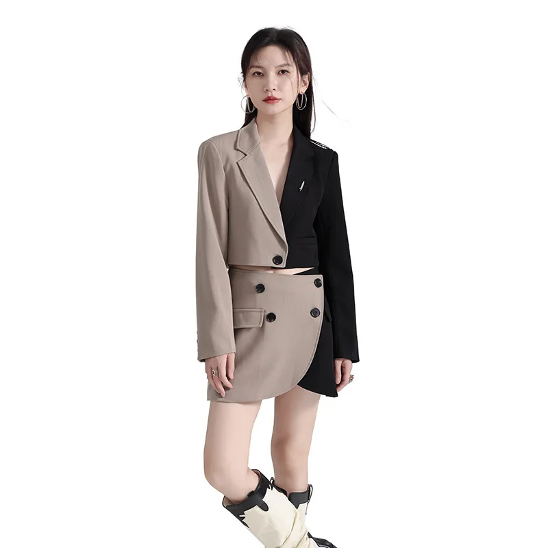 

Women's Suits 2023 Early Autumn New Short Suit Set High Waist Suit Long Sleeve A-line Short Skirt Two Piece Set