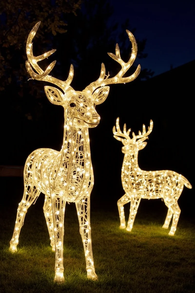 Close-up view of a light-up deer's LED antlers and soft resin body showing pet-safe, rounded edges.