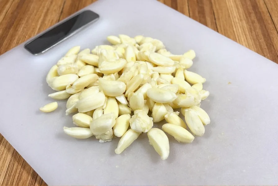 Fresh garlic cloves next to minced garlic in measuring spoon