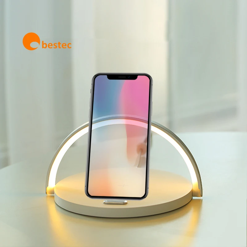 

Wood LED lamp mobile phone holder wireless charger, Black white red and wood