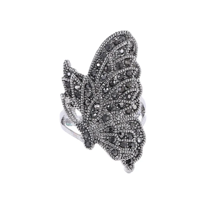 

Certified S925 Silver Retro Thai Silver Craft Ring Wholesale Fashion Women's Open Butterfly Shape Silver Ring