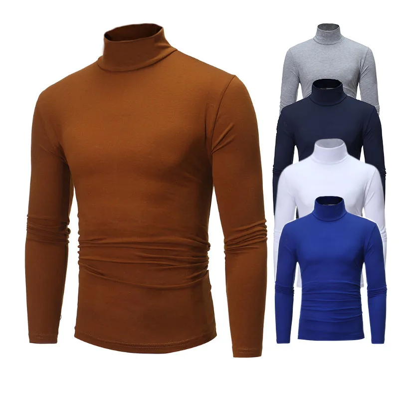 

CT50 Wholesale men's fashion tight plain collar long sleeve sweater long sleeve t shirt