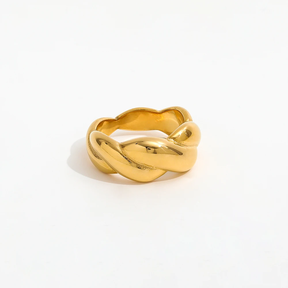 Joolim Jewelry Wholesale 18K Gold Plated Gradient Rope Knot Stainless Steel Open Rings for Women Statement Rings