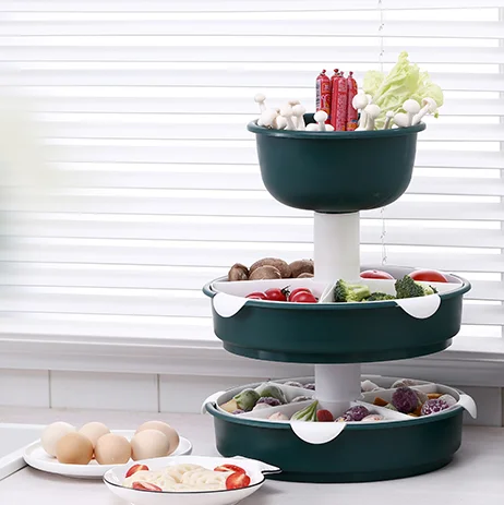 

Plastic Revolving Fruit Plate Kitchen Hot Pot Classified Storage Turntable Vegetable Fruit Drainer Organizer Drain Basket