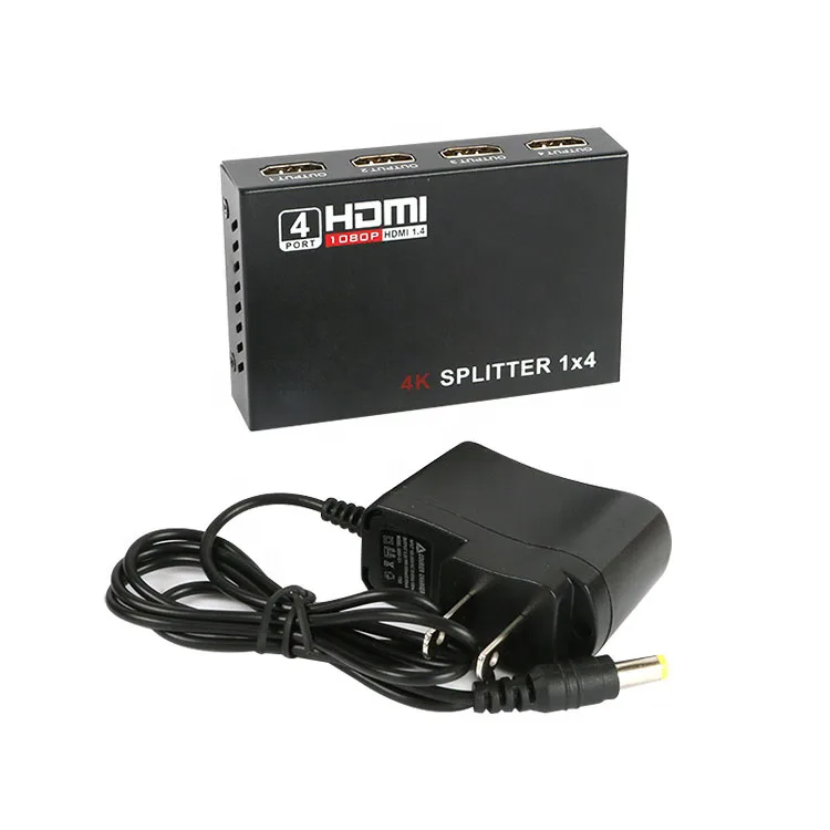 

High Quality 1x4 4 Port Video Splitter HDCP 1.2 With EU Power Supply, Black