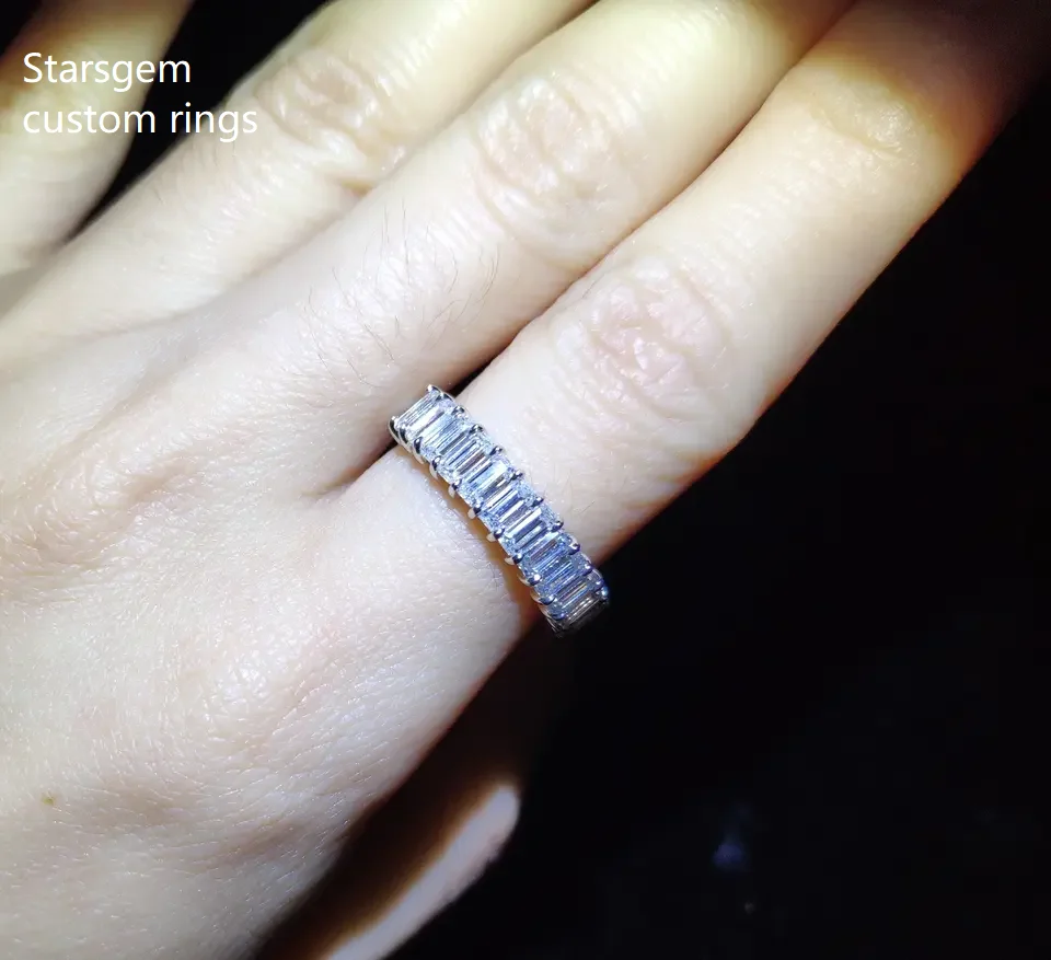 

Starsgem fine jewelry 9k white gold rings 2x4mm emerald cut moissanite band ring