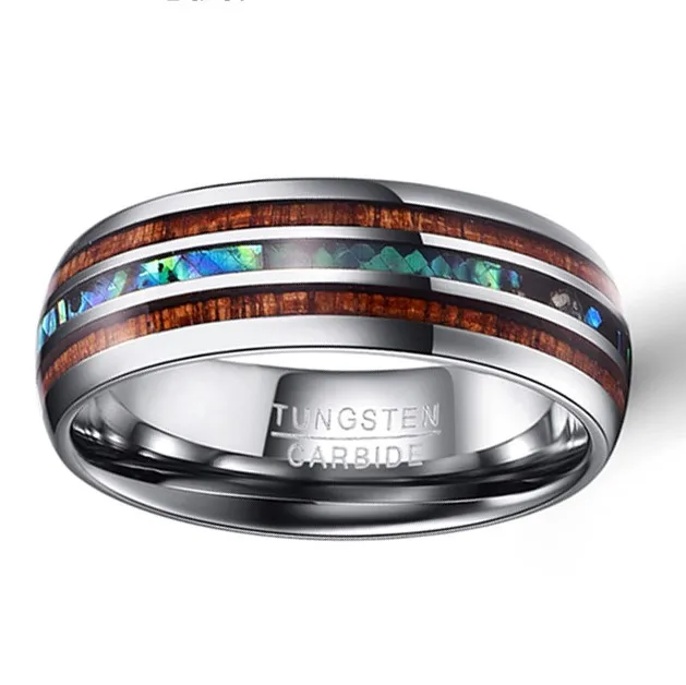 
Luxury High Quality Wood Rainbow Ring Craft Bevel Edge Comfort Fit Silver Tungsten Rings Hawaiian Jewelry Wholesale Women men 