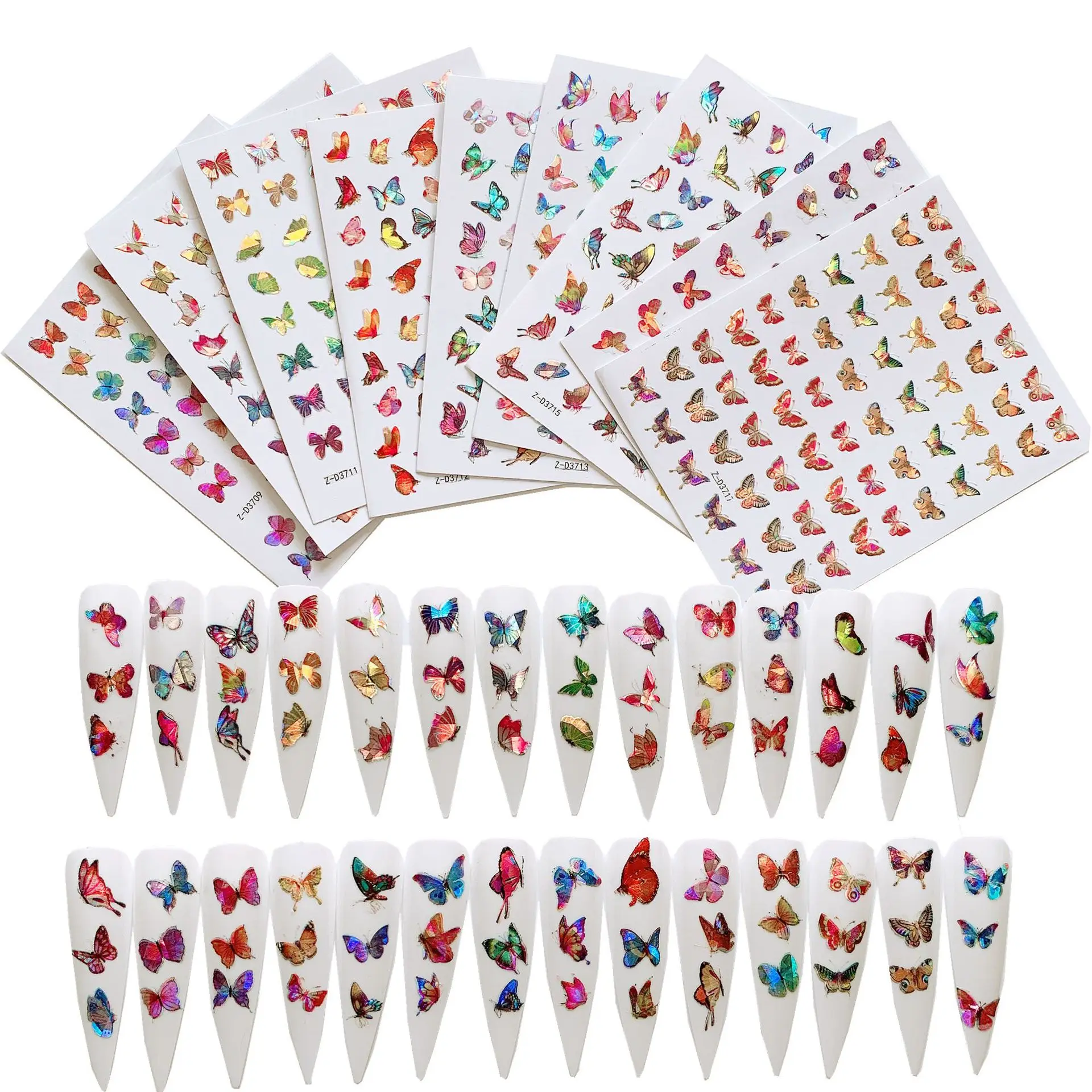 

2020 Holographic Nail Sticker Butterfly Design 3D Stickers for Nails, Mixed color