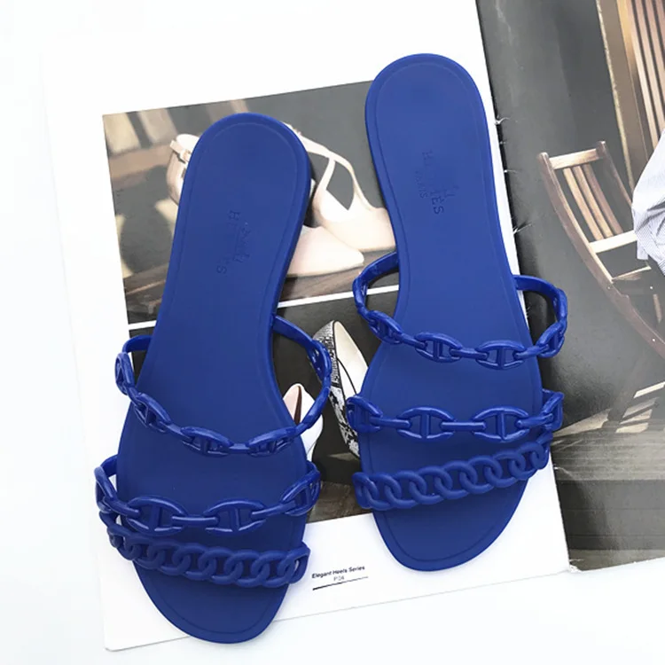 
2020 Wholesaler summer beach flat jelly shoes female flat slippers H ins open toe flat slippers one-piece chic for women 