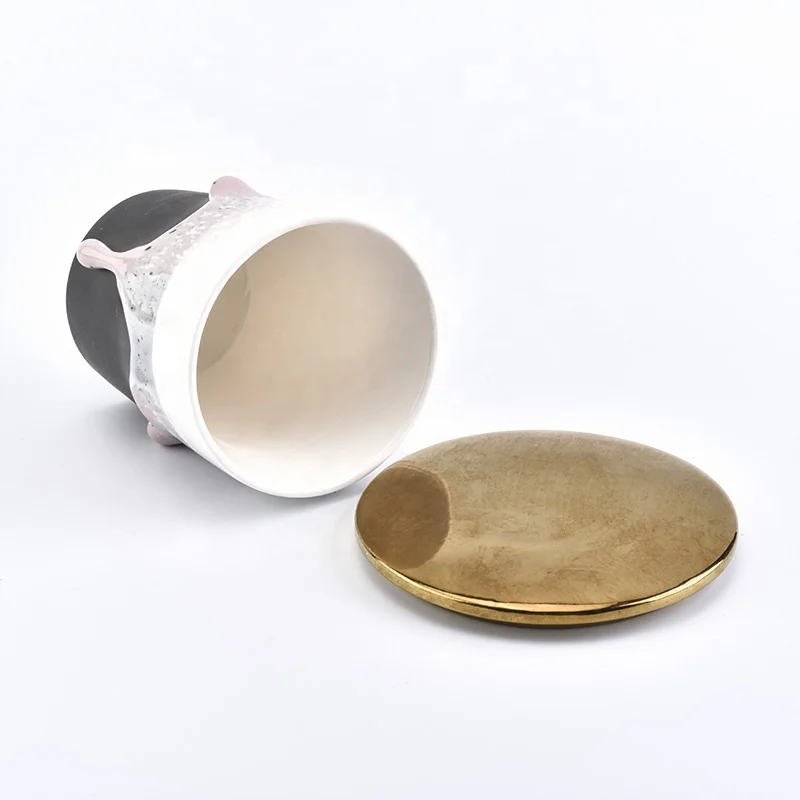 Frosted handmade printing ceramic candle jars tea light candle container with metal lid home decor