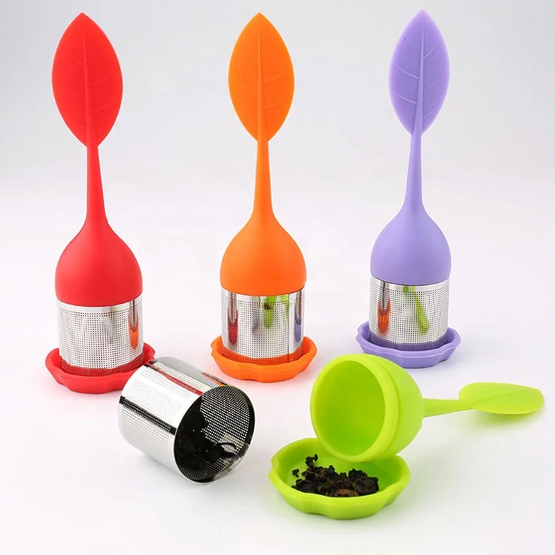 

Loose Tea Ball Steeper Leaf Shape Stainless Steel Fine Mesh Tea Infuser with Drip Tray