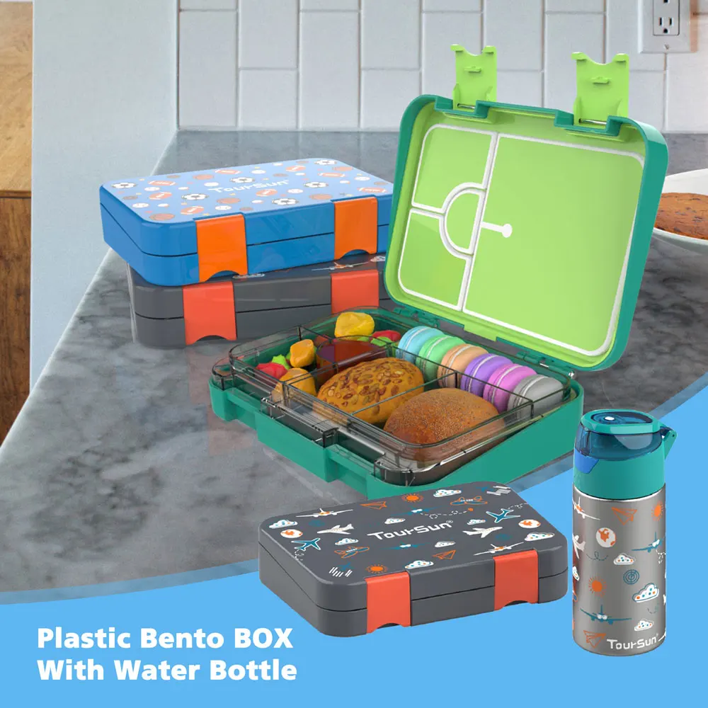 

free samples 4 compartment water bottle bento lunch box kids set for school