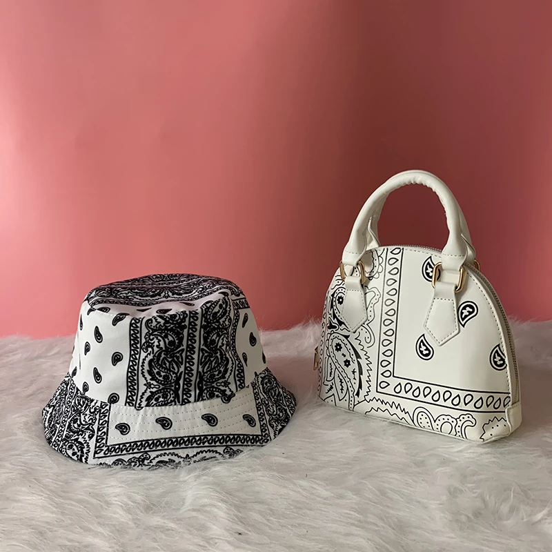 

2021 Newest Cashew Flower Bucket Purse And Hats 2 Piece Set Women Hand Bags Ladies Purses And Handbags, Customizable