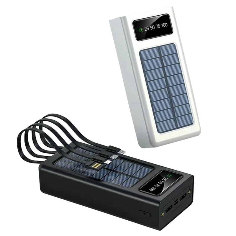 

20000mah 30000mah Waterproof Solar Power Bank for Cell Phones with Cable, Black/white