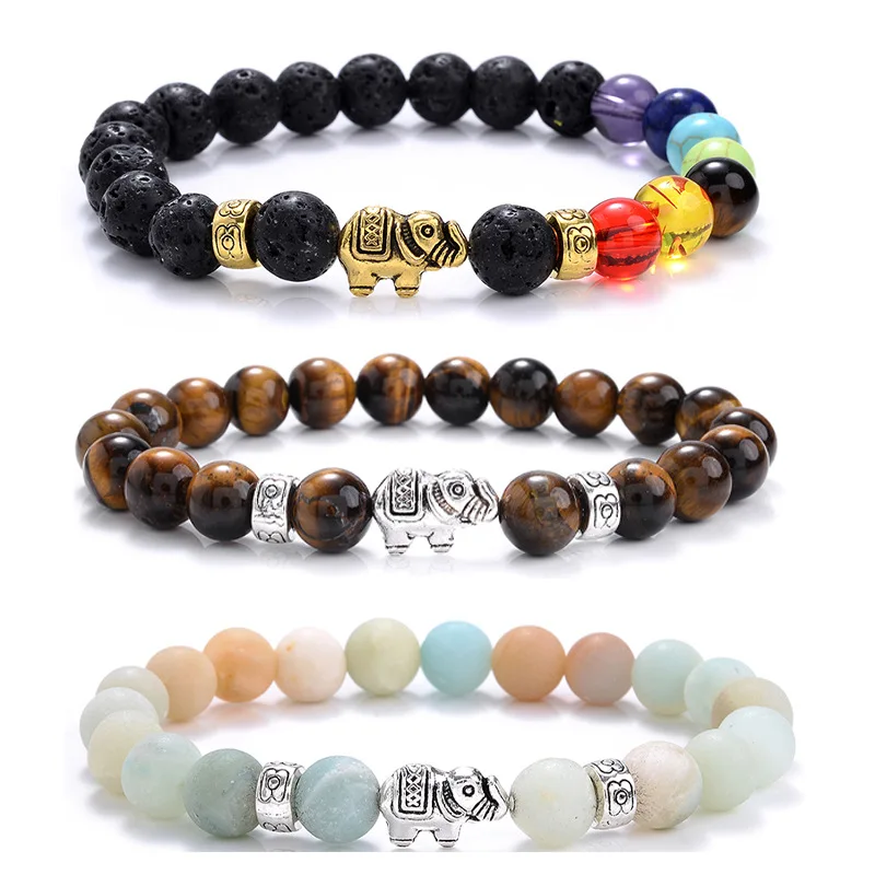 

Gold And Silver Elephant Men's Women's Bracelets Tiger's Eye Stone White Pine Blue Loose Bead Bracelet
