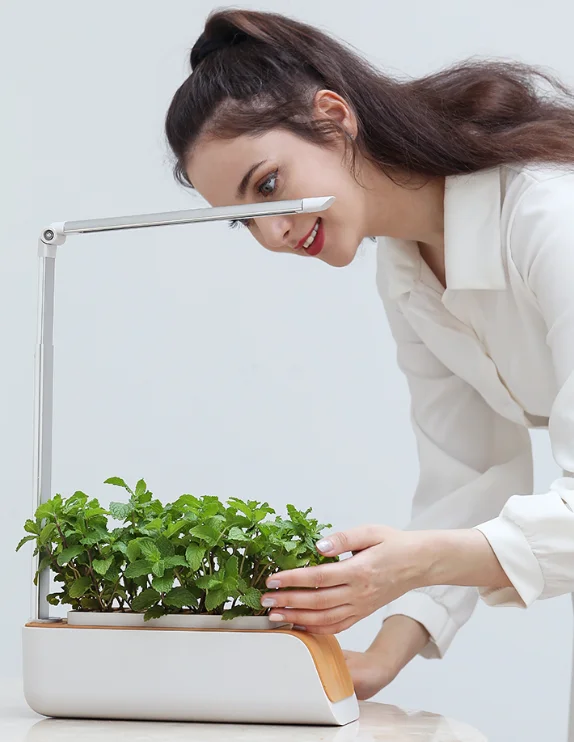 

Home Desktop Intelligent Hydroponic Herb Garden Self-Watering Planter Indoor Growing System Portable Smart Garden With Led Light, Wooden