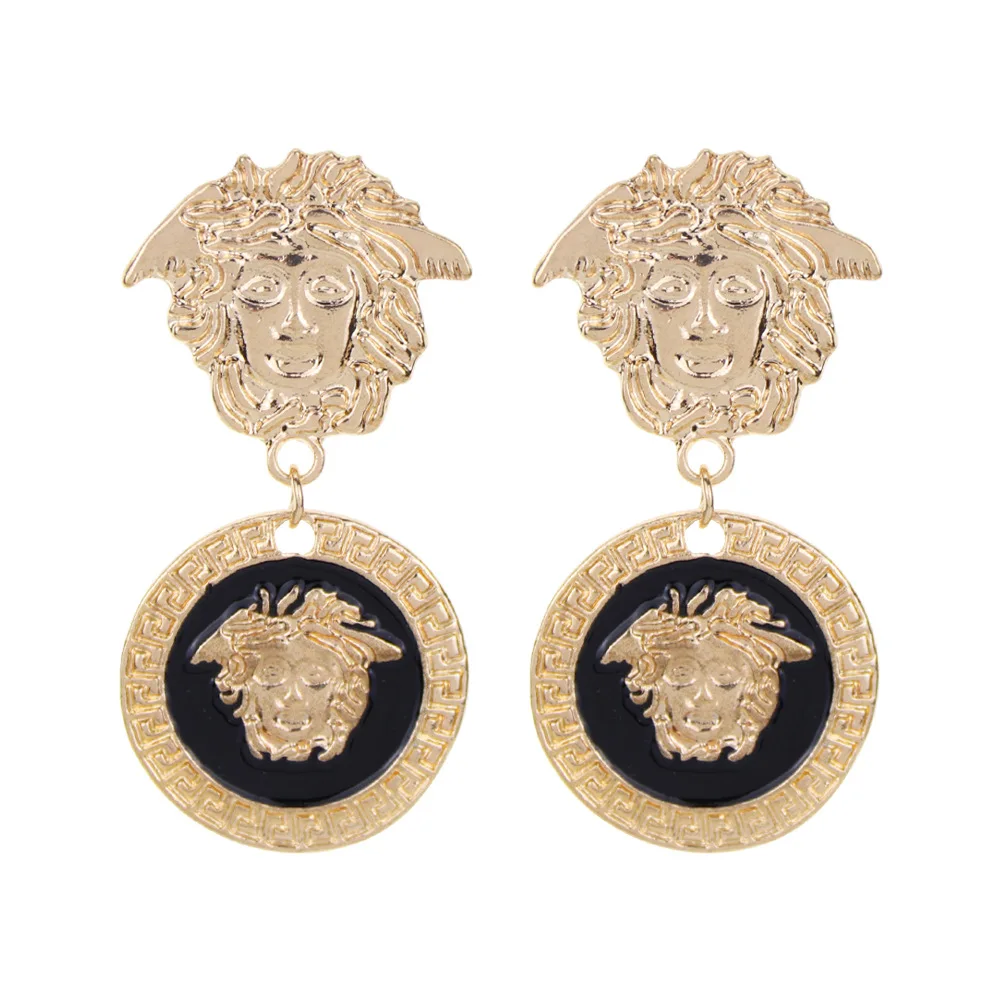 

Lotus 18K gold plated medusa hip hop unique stud earrings women accessories