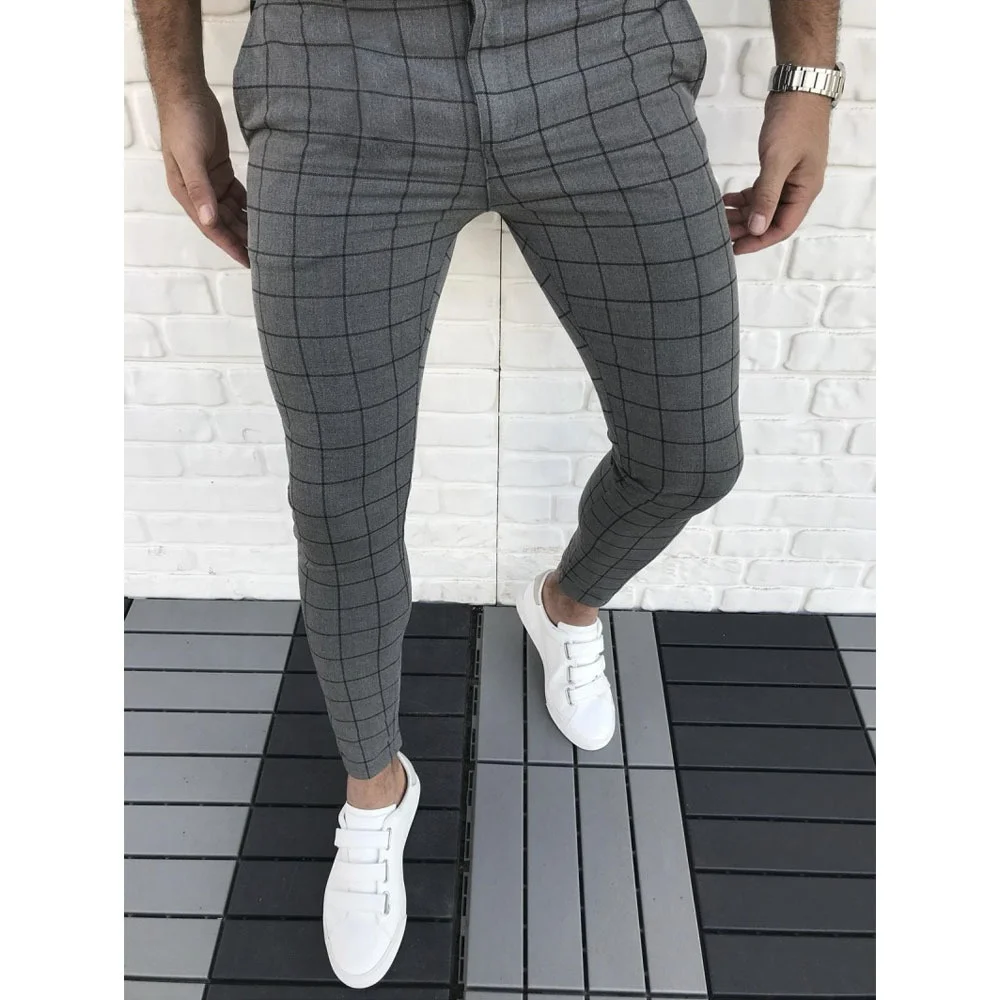 

Men's Fashion Simple Plaid Slim Fit Casual Jogging Hip Hop Sports Straight Pants