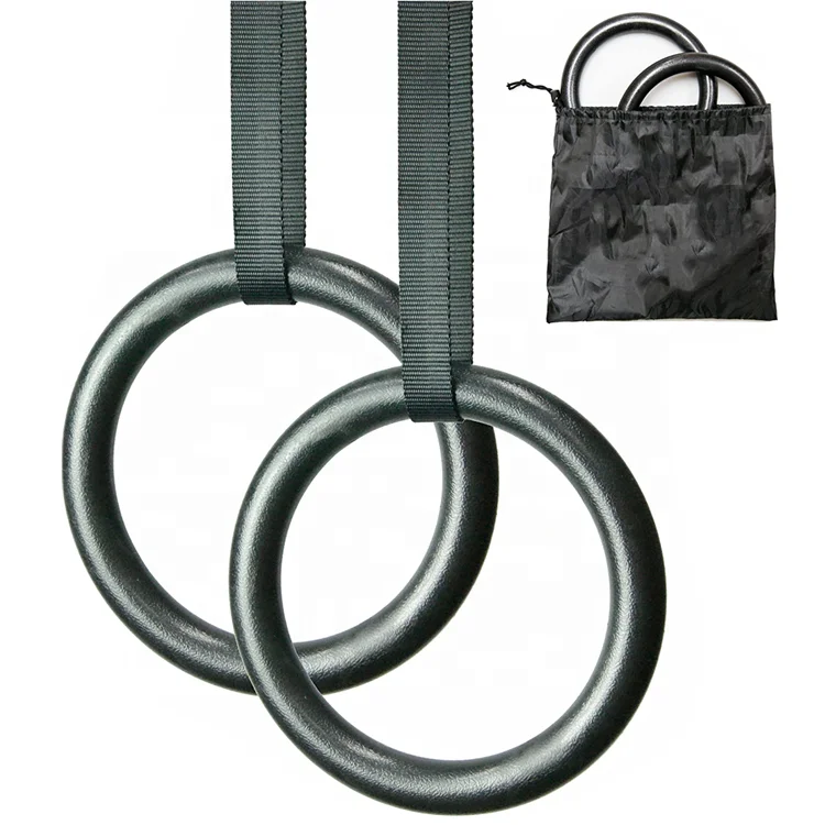 

Wellshow Sport Gymnastic Plastic Rings Adjustable Straps And Metal Buckles Double Circle Gym Rings For Workout, Black