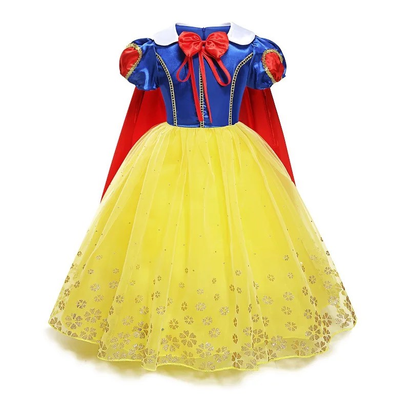 

Girls Snow White Dress Kids Birthday Evening Party Cosplay Fancy Princess Costume Children Short Puff Sleeve Mesh Tulle Dresses, Yellow