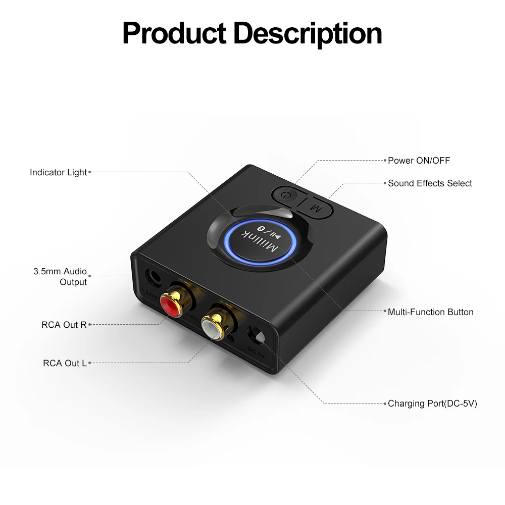 Mini Bluetooth 5.0 Audio Receiver,3.5mm Jack Aux & Rca Wireless Audio ...