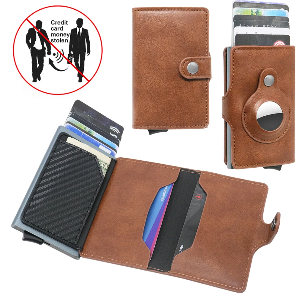 

Customized Minimalist PU Leather Air tag Case Wallet Men RFID Blocking Slim Credit Card Holder Wallets for Airtags, Black, brown