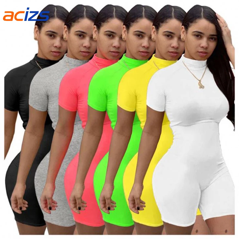 

Wholesale Womens Jumpsuit Rompers Biker Short One Piece Outfit Bodycon Jumpsuit Women 2021