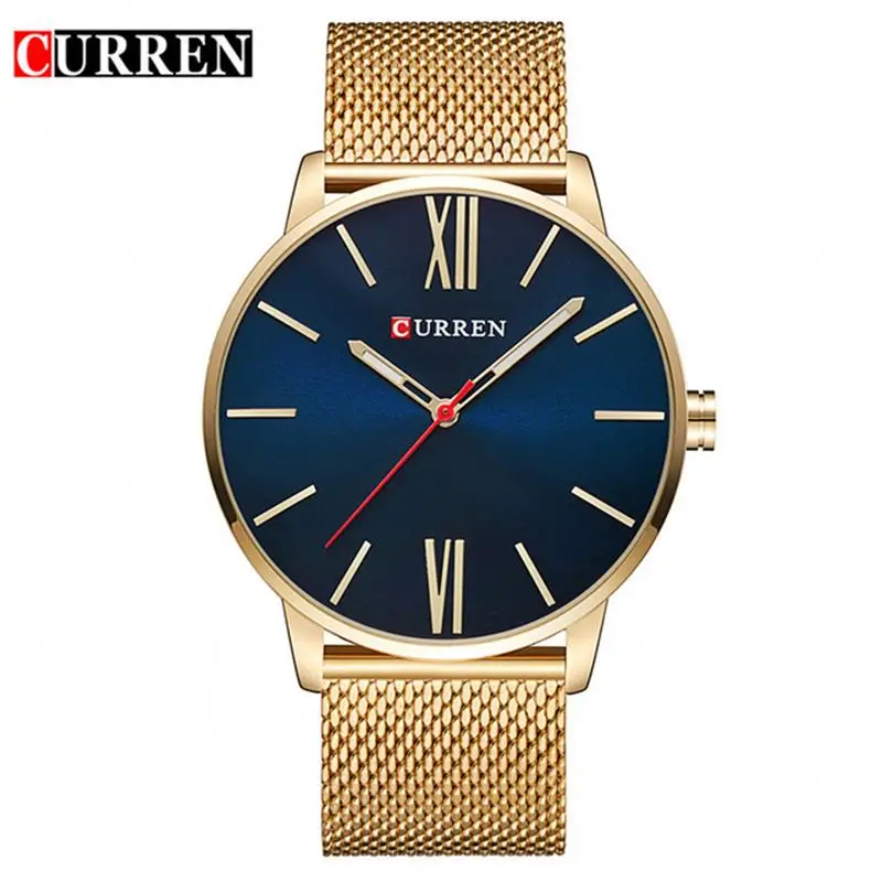 

CURREN 8238 intrinsically silver mens quartz watch genius Mesh band waterproofing ultra slim Concise business watch set