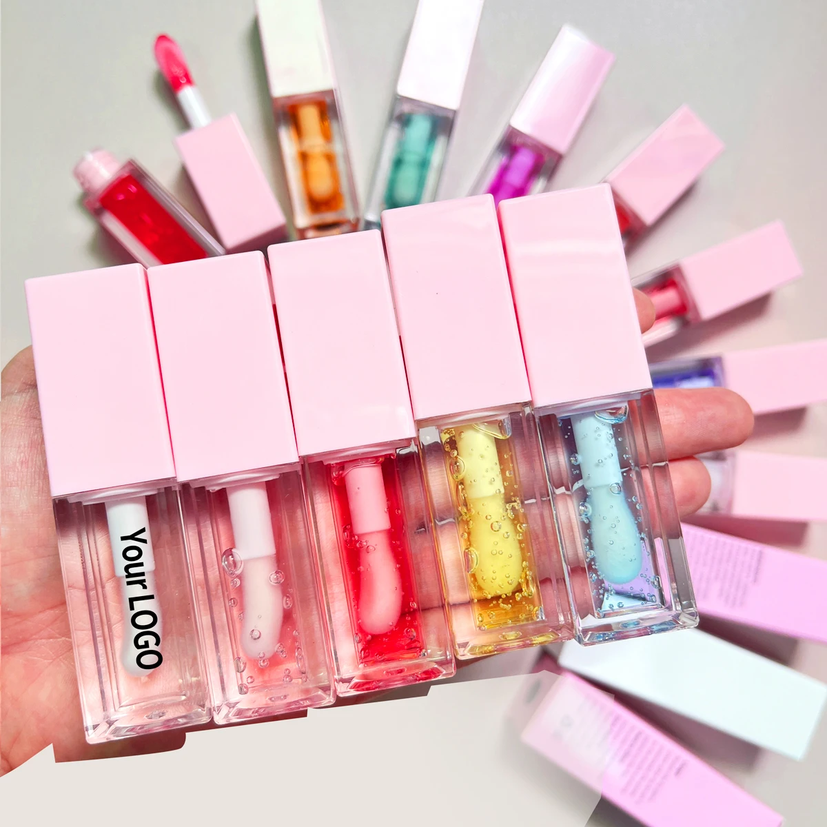 Vegan Cosmetics pink clear Cherry Glossy Plumping Lip Oil Color Changing Glitter Private Label Nourishing Lip Oil