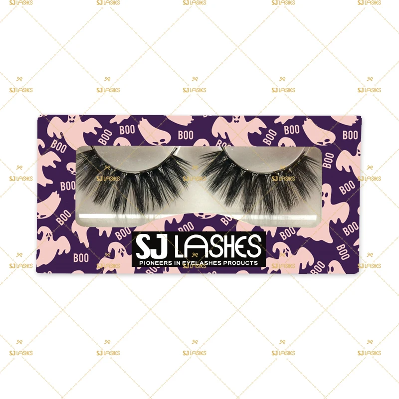 

Free Sample Halloween Eyelash Packaging Real Fluffy 3D Mink Eyelashes Vendors Packaging Lashbox, Natural black