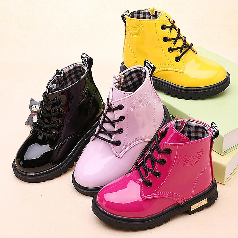 

Boots for Children Size  Martin Boots for Girl PU Leather Waterproof Winter Kids Snow Shoes Casual Children Fashion Shoes, 5 colors