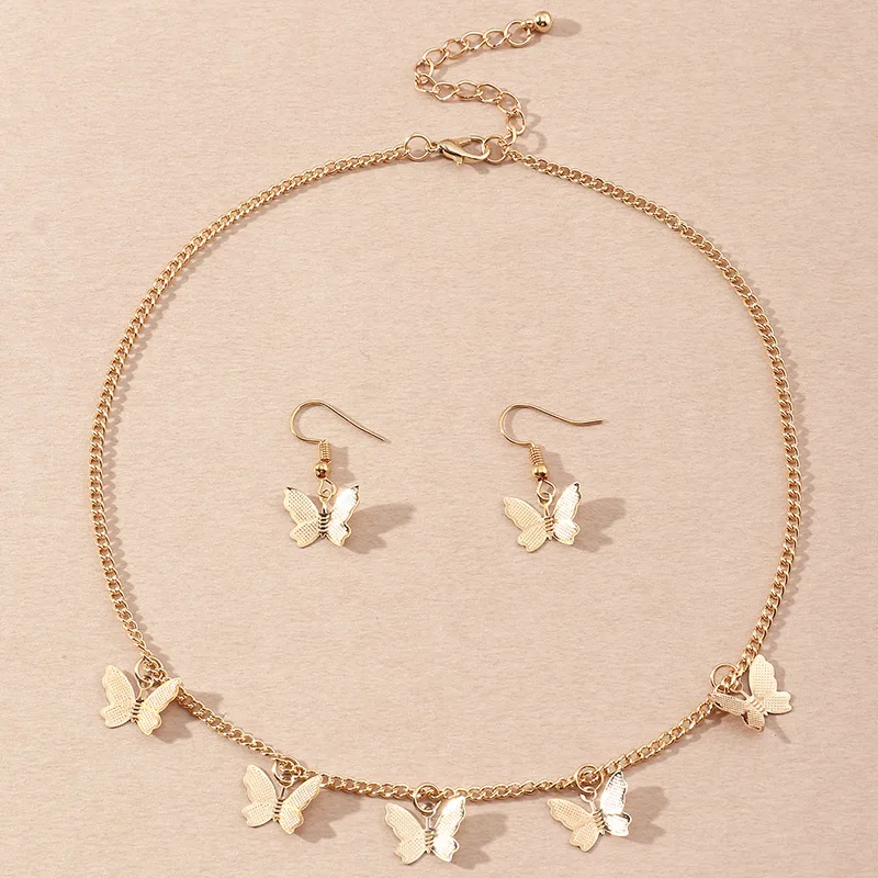 

2021 fashion butterfly earrings necklace set jewelry women