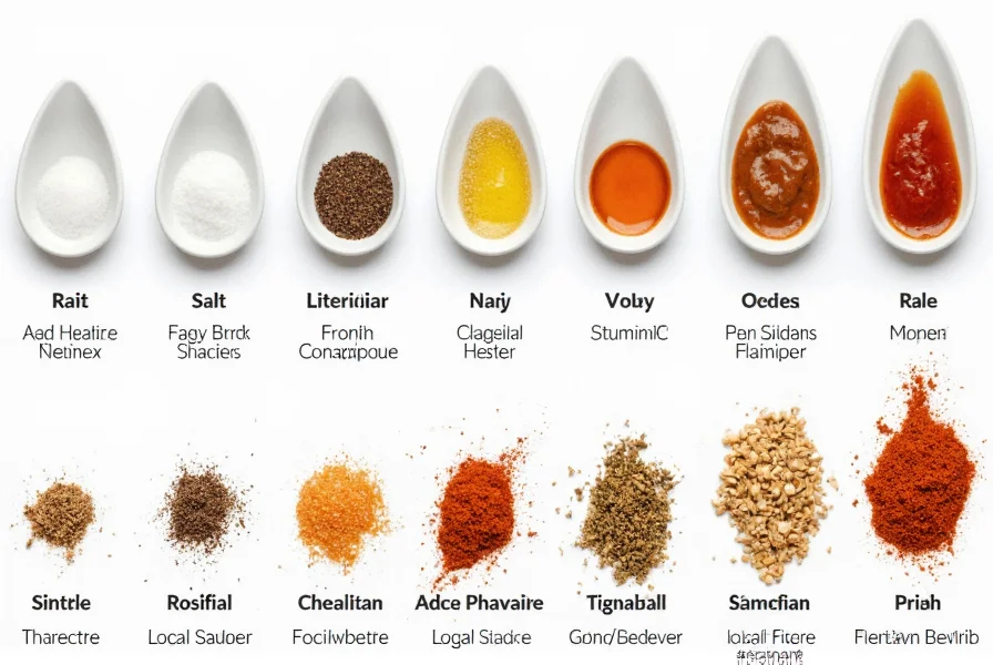 Comparison of diner condiment setups across different countries showing salt, pepper, and local sauce combinations