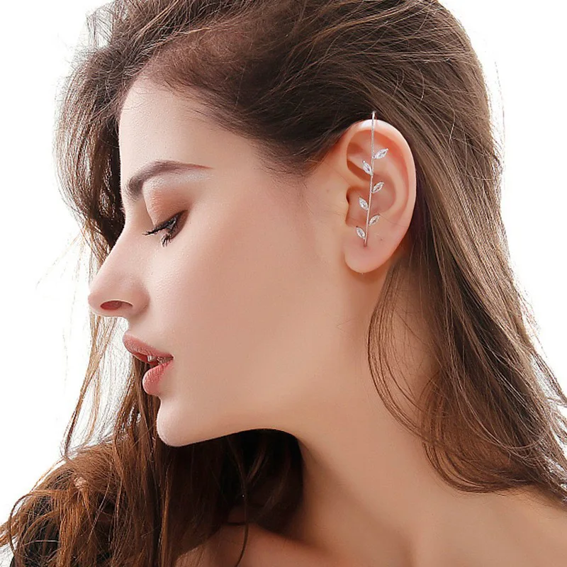 

Fashion Zircon Earring Bone Clip Silver Color Needle Women Jewelry Chic Ear Wrap Crawler Hook Stud Earrings Gifts, Gold