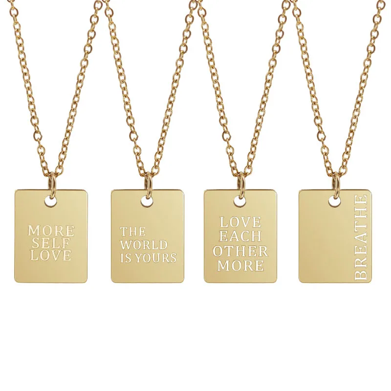 

Chris April in stock fashion PVD gold plated 316L stainless steel Proverbs English Square Card Necklace